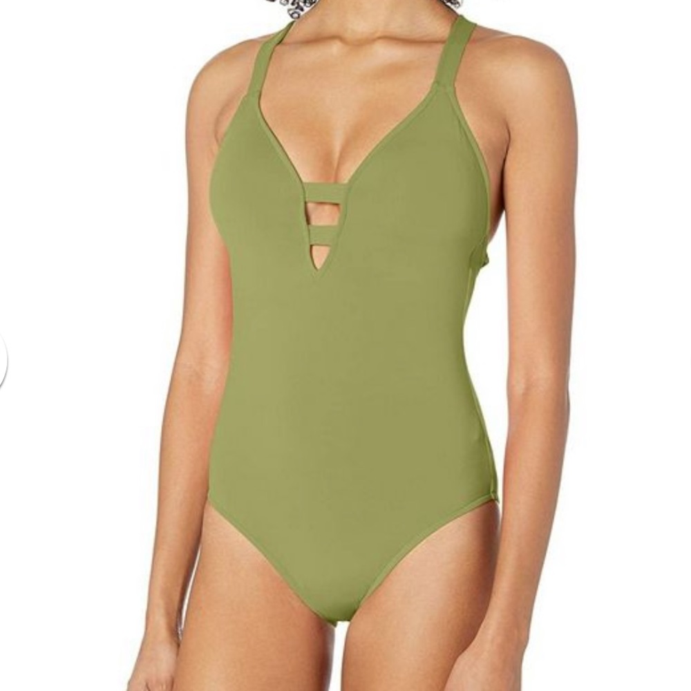 Seafolly Olive Green Deep V Maillot One Piece Swimsuit Size US 4